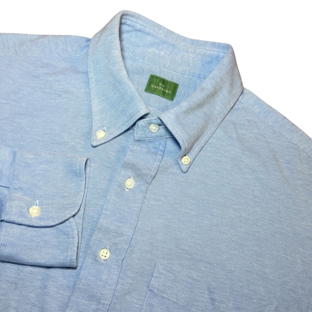 Sid Mashburn Mens Blue Cotton Pique Long Sleeve Button Down Popover Shirt Large
